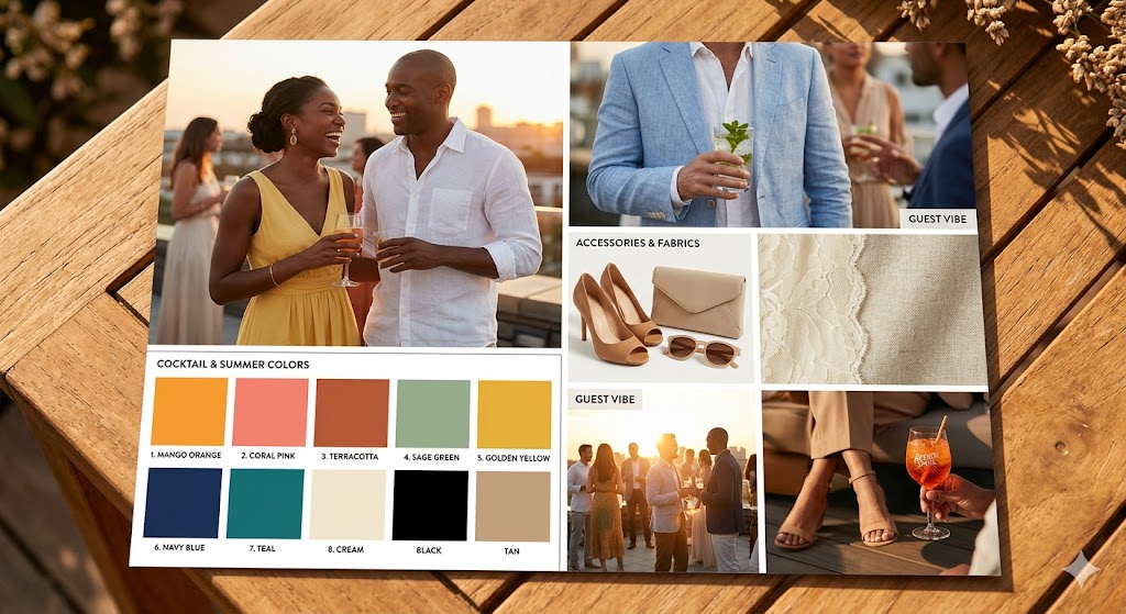 TheLloydsDai cocktail attire mood board — Summer Chi colors and looks